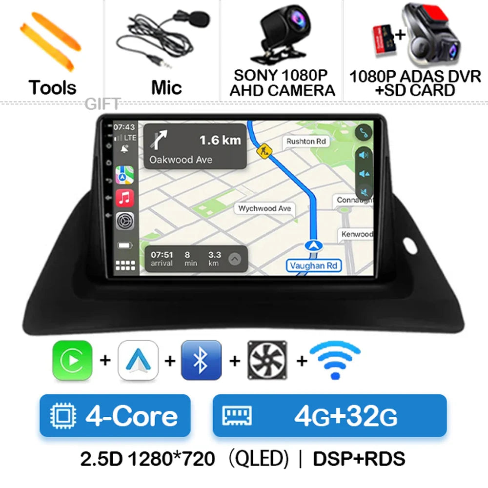 Android 14 Wireless Carplay Auto For Renault Kangoo 2 2009 - 2018 Car Radio Multimedia Stereo Video Player QLED GPS NAVI 4G WIFI