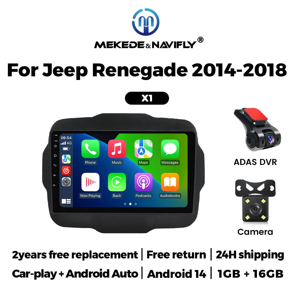 9Inch Android 14 Auto Car Intelligent System Car Radio Multimedia Player Carplay GPS Navigation DSP For Jeep Renegade 2014 -2018