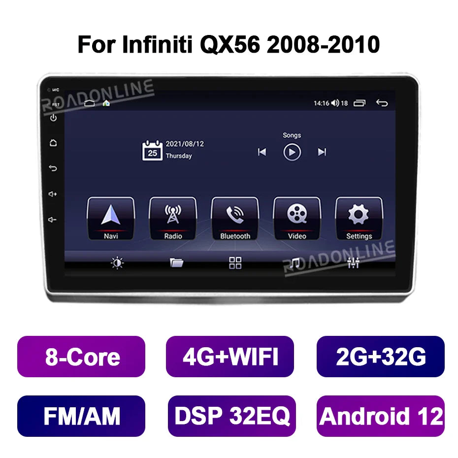 9 Inch Android 12 For Nissan Armada Infiniti QX56 QX 56 2008-2015 Car Multimedia Player GPS Stereo Radio Receiver 8-Core CarPlay