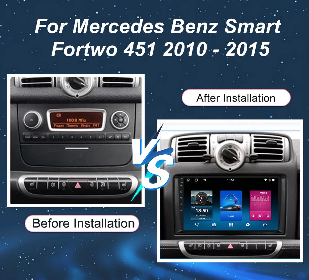 Car Android 14 GPS Navigation For Mercedes Benz Smart Fortwo 451 2010 - 2015 Auto Radio Stereo Multimidia Player Carplay NO 2DIN