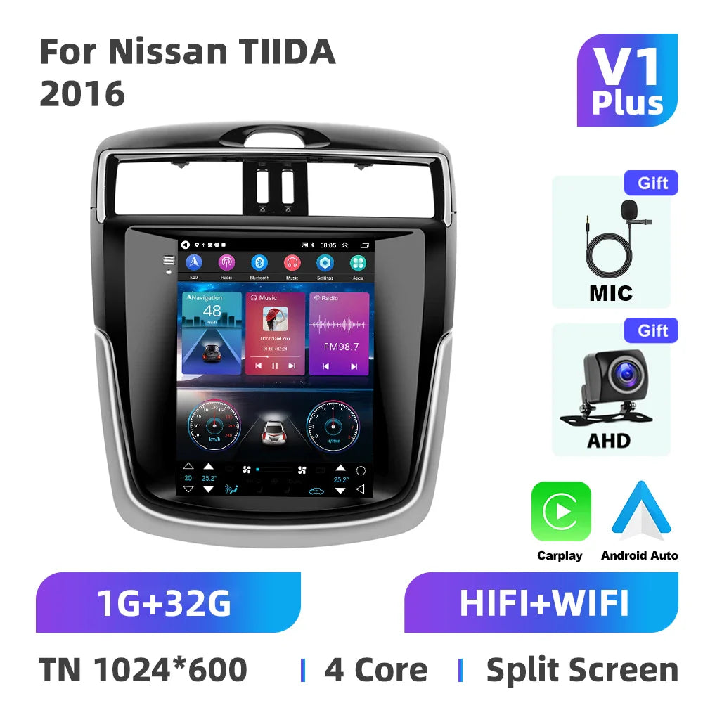 Podofo 8+128G 9.7''Car Radio For Nissan TIIDA 2016 Multimedia Player Carplay Android Auto 8Core WIFI&4G GPS Navigation Car Audio