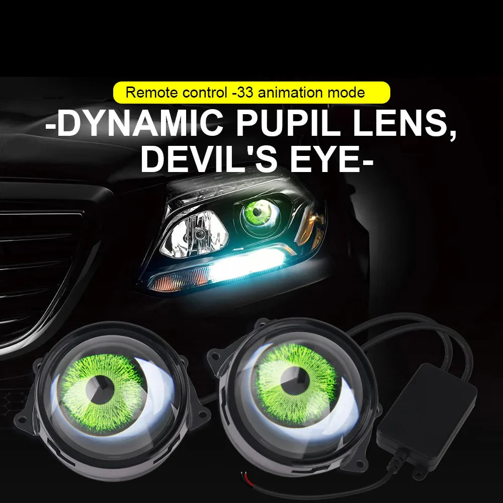3 Inch Car Devil Eyes Lens Lights 12-36V Demon Red Eye Dynamic Headlight Assembly With Remote Control Auto Retrofit Accessorie