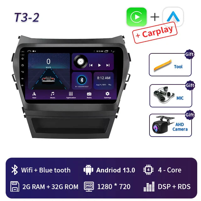 9 Inch 2 Din Android Car Radio for Hyundai IX45 Santa Fe 2013 2014 2015 2016 2017 Car Stereo Android Auto Carplay Navigation GPS