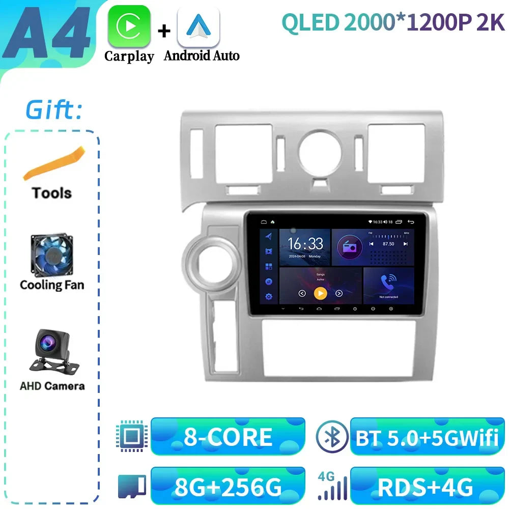 For Hummer H2 E85 2007-2009 Android 14 Car Radio Multimedia 4G GPS Navigation Wireless Bluetooth CarPlay Touch Screen Stereo