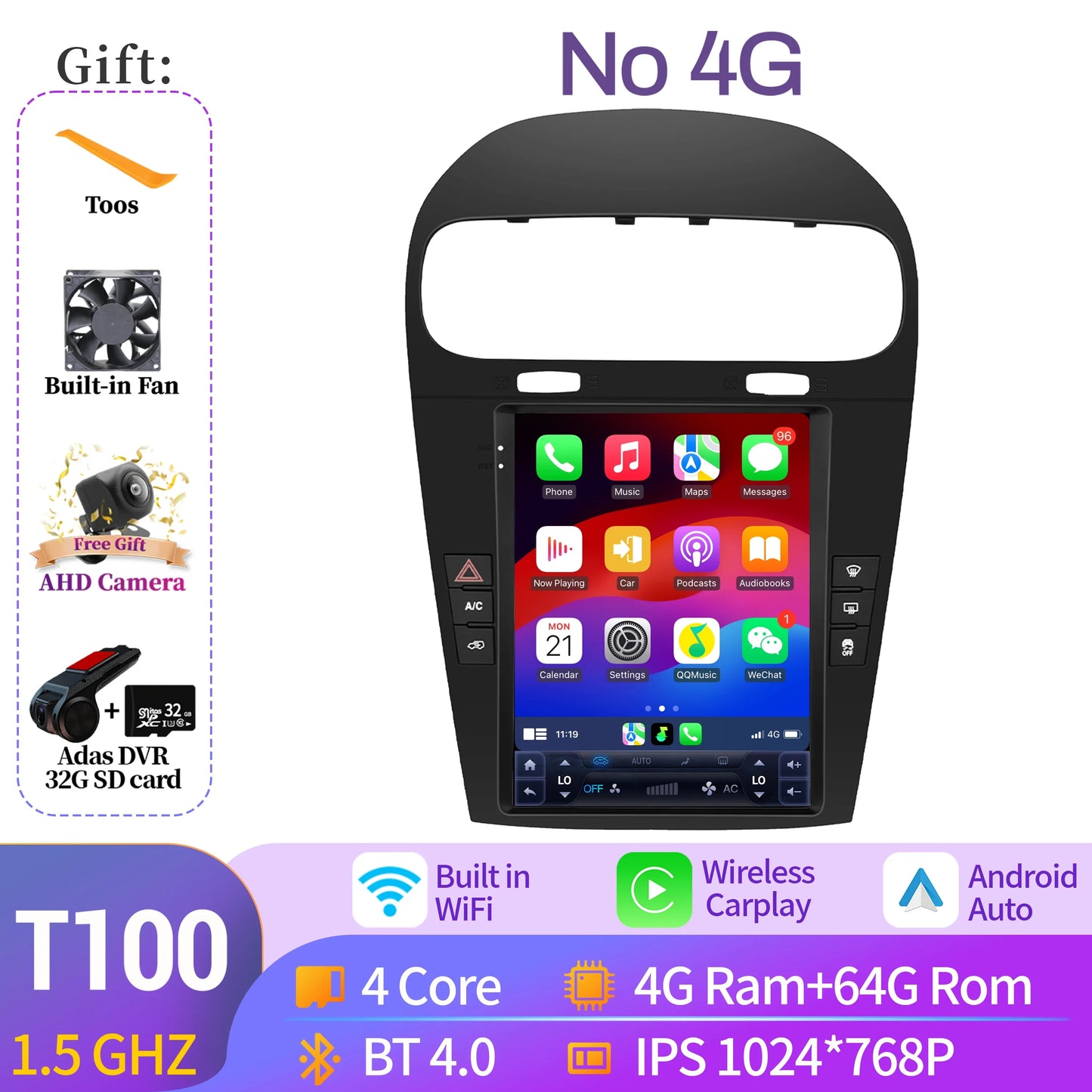 9.7 inch For Dodge Journey Fiat Freemont 2012-2014 Android 14.0 Car Radio Multimedia Navigation Wireless Carplay QLED Screen