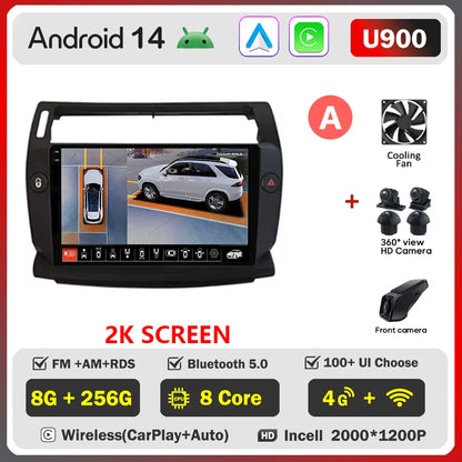 Android 14 For Citroen C4 C-Triomphe Quatre 2004-2014 Car Radio Multimedia Video Player GPS 2Din Android Carplay Stereo DVD 4G