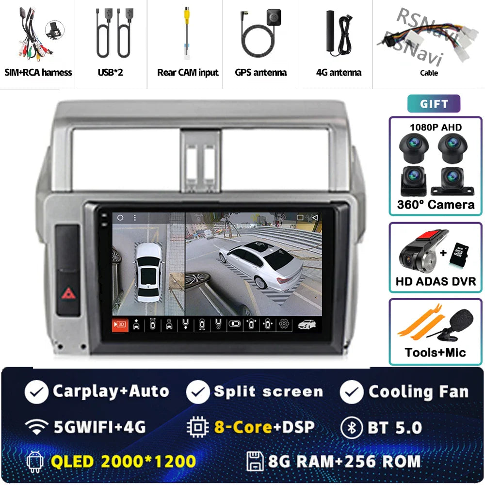 Android 14 For Toyota Land Cruiser Prado 150 2013 - 2017 2K QLED Android Car Radio Multimedia Video Player GPS Stereo CarPlay