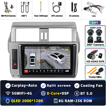 Android 14 For Toyota Land Cruiser Prado 150 2013 - 2017 2K QLED Android Car Radio Multimedia Video Player GPS Stereo CarPlay