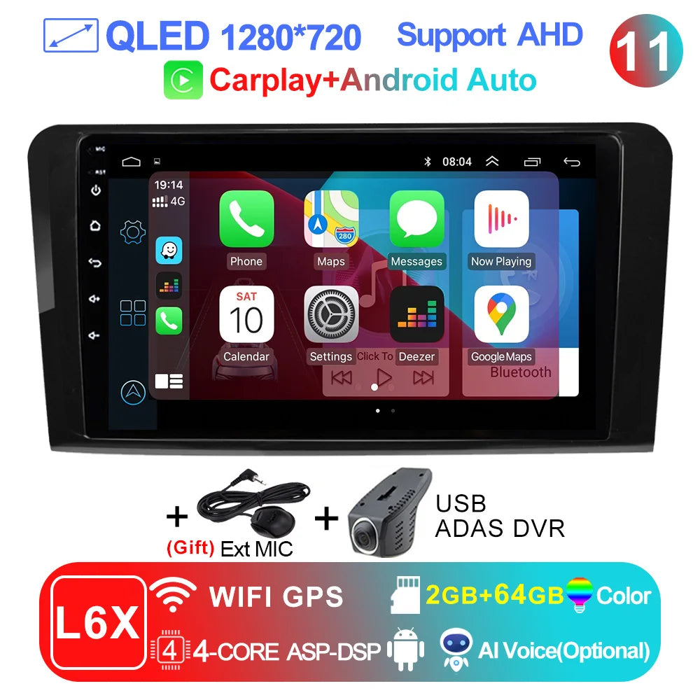 LEHX L6Pro 2 DIN Android 14 Car Radio For Mercedes Benz ML GL aW164 ML350 ML500 GL320 X164 ML280 GL350 GL450 Carplay Auto Audio