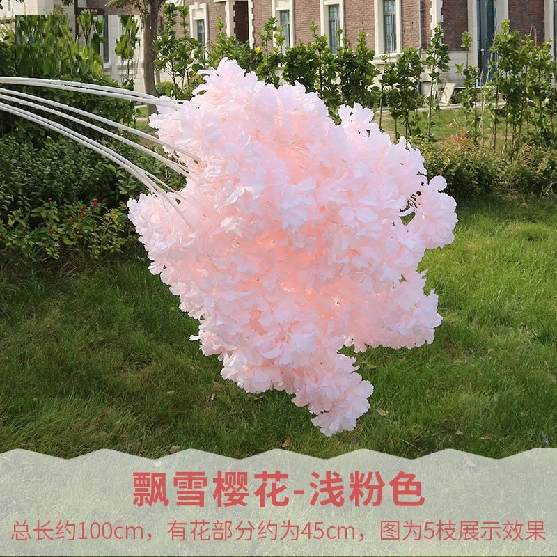 100pcs 90cm White Branch Snow Cherry Blossom Artificial Flower Home Living Room Decoration Wedding Outdoor Party Shooting Props
