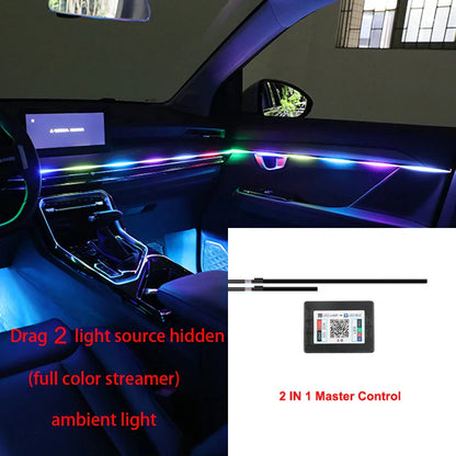 Universal Acrylic Neon LED Car Interior Ambient Lights APP Strip Light Guide Fiber Optic RGB Auto Decoration Atmosphere Lamp