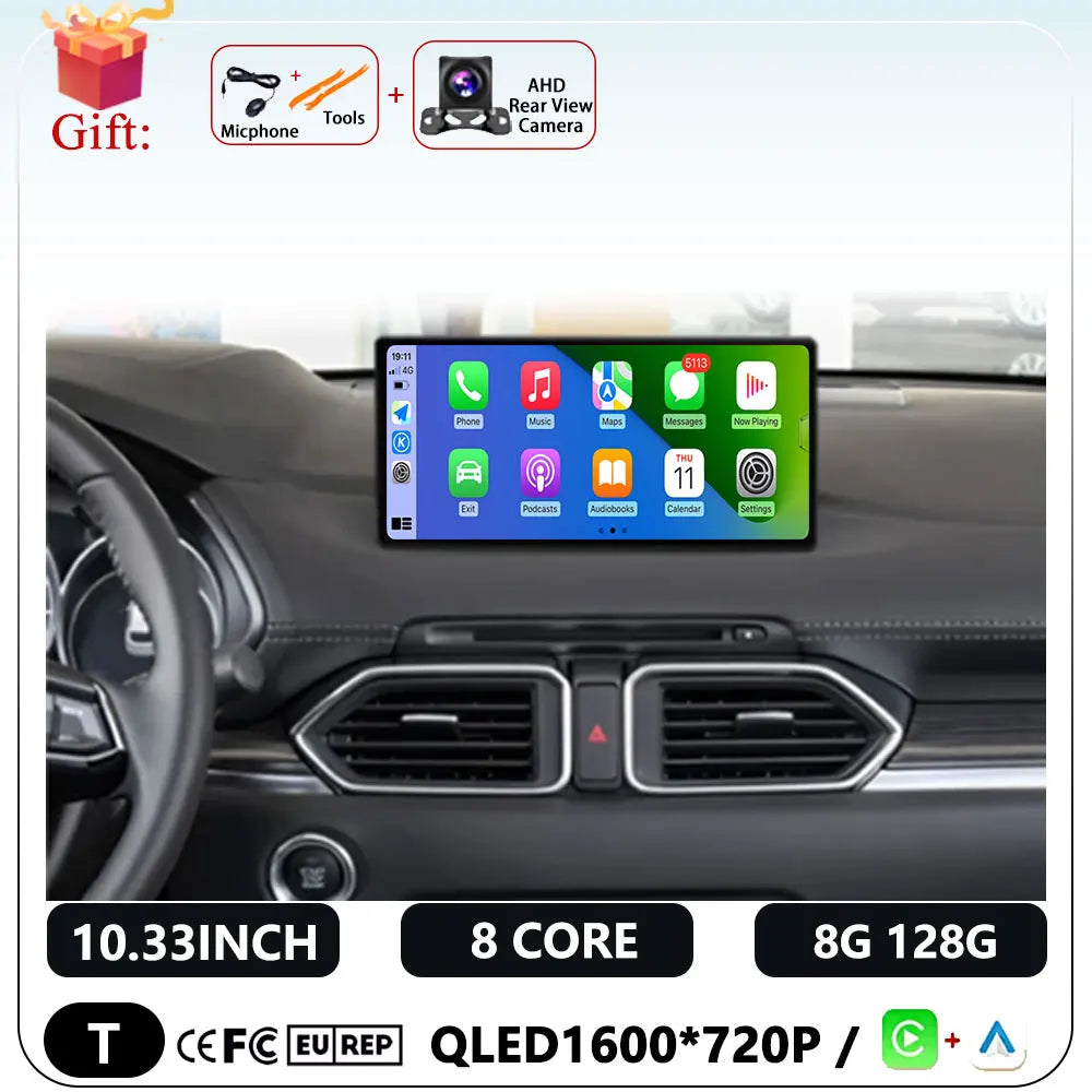 10.33 Inch Android 14 for Mazda CX-5 2018 Car BT 5.0 Car Radio Player GPS Stereo System 1600*720P 4G WIFI FM GPS  BT 5.0 DSP