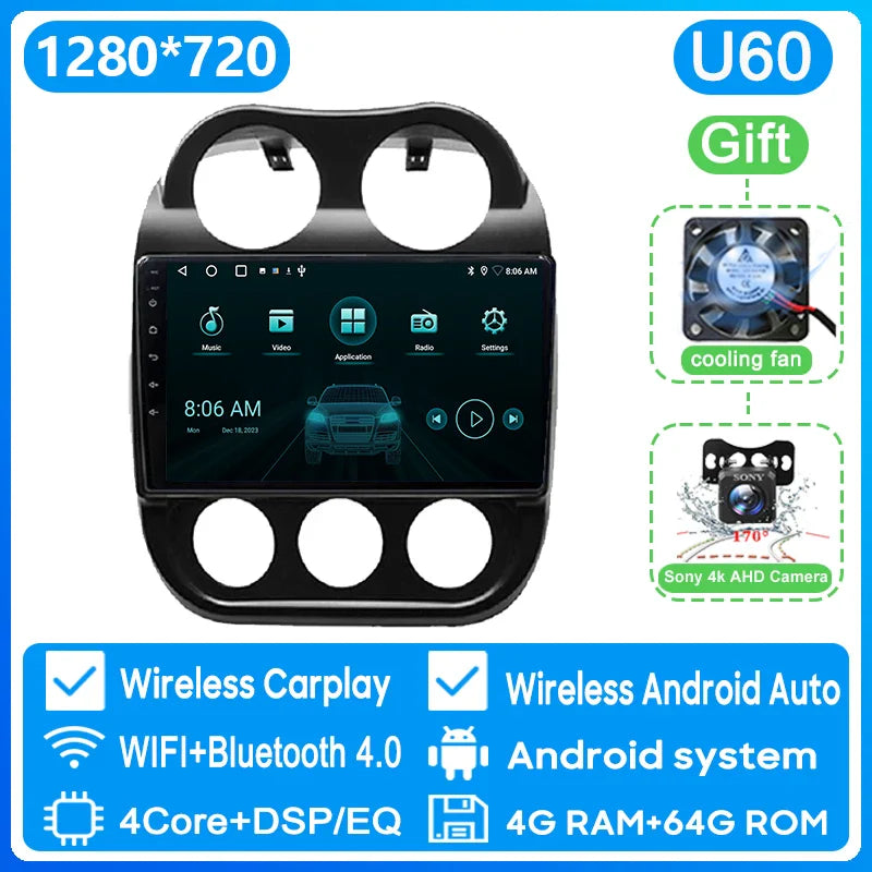 Car Android 13 For JEEP Compass Patriot 2011 - 2017 Auto Radio Multimedia Player GPS Navigation Carplay Stereo 4G BT No 2din DVD