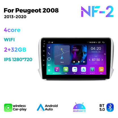 NaviFly 8Core Car Radio BT5.0 Multimedia Video Player For Peugeot 2008 2013-2020 GPS Navigation Wireless CarPlay Android Auto 4G