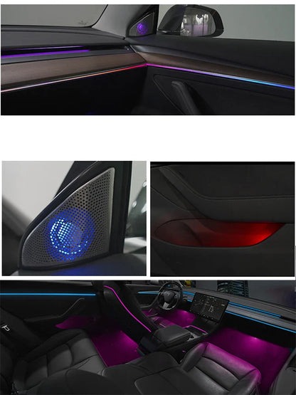 Laser engraving LED For Tesla Model 3 Y Interior Car Ambient Light Center Console Dashboard Panel Control LED Strip Lights