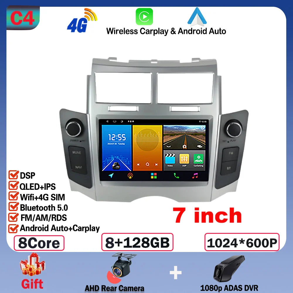 7'' Android 14 Car Radio For Toyota Yaris XP90 Vitz Platz 2005-2012 GPS Navigation Stereo CarPlay Auto Multimedia 4G WIFI Player