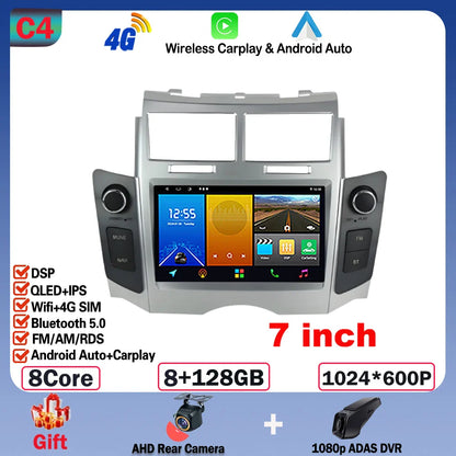 7'' Android 14 Car Radio For Toyota Yaris XP90 Vitz Platz 2005-2012 GPS Navigation Stereo CarPlay Auto Multimedia 4G WIFI Player
