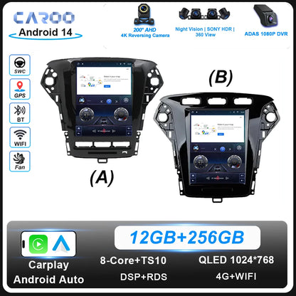 9.7 Inch Android 14 Car Radio Stereo Multimedia Player For Ford Mondeo MK4 2011 - 2013 Auto GPS Navigation wireless carplay DVD