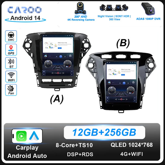 9.7 Inch Android 14 Car Radio Stereo Multimedia Player For Ford Mondeo MK4 2011 - 2013 Auto GPS Navigation wireless carplay DVD