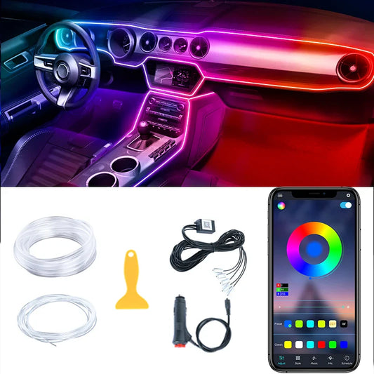 Interior Car LED Strip Lights APP Control, 5 in 1 RGB 16 Million Customized Colors Ambient Lighting Kit with 236 inches Fiber