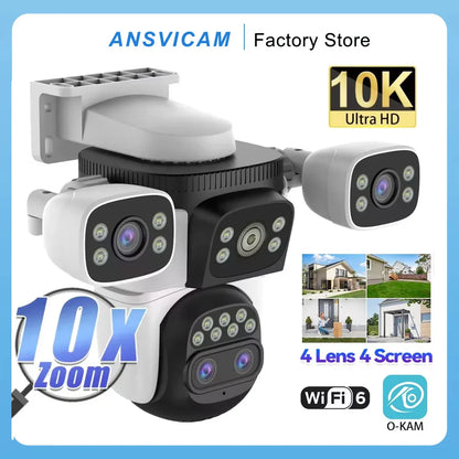 ANSVICAM 10K UHD WiFi6 20MP Outdoor Security Camera with 10X Zoom Four Screens Four Lenses PTZ Auto-Tracking Waterproof for CCTV power tools