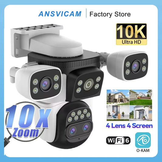 ANSVICAM 10K UHD WiFi6 20MP Outdoor Security Camera with 10X Zoom Four Screens Four Lenses PTZ Auto-Tracking Waterproof for CCTV power tools