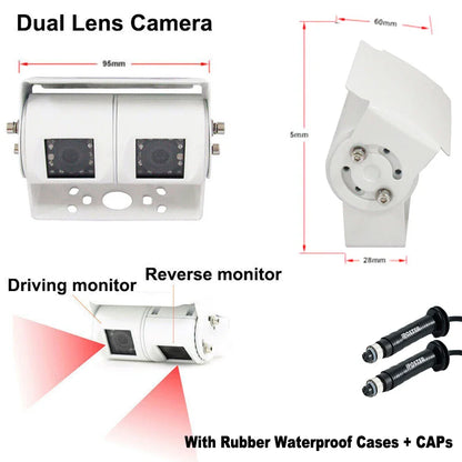 iPoster Dual Lens White Reversing Camera RV Backup Camera Twin Adjustable angle Lens Rear View CCD Camera for Truck Bus