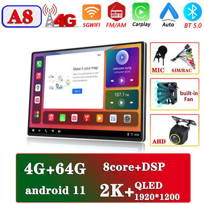 13.1" Car Radio GPS 2 din Android 11 Auto Carplay  For Nissan Hyundai KIA TOYOTA Honda Multimedia Player