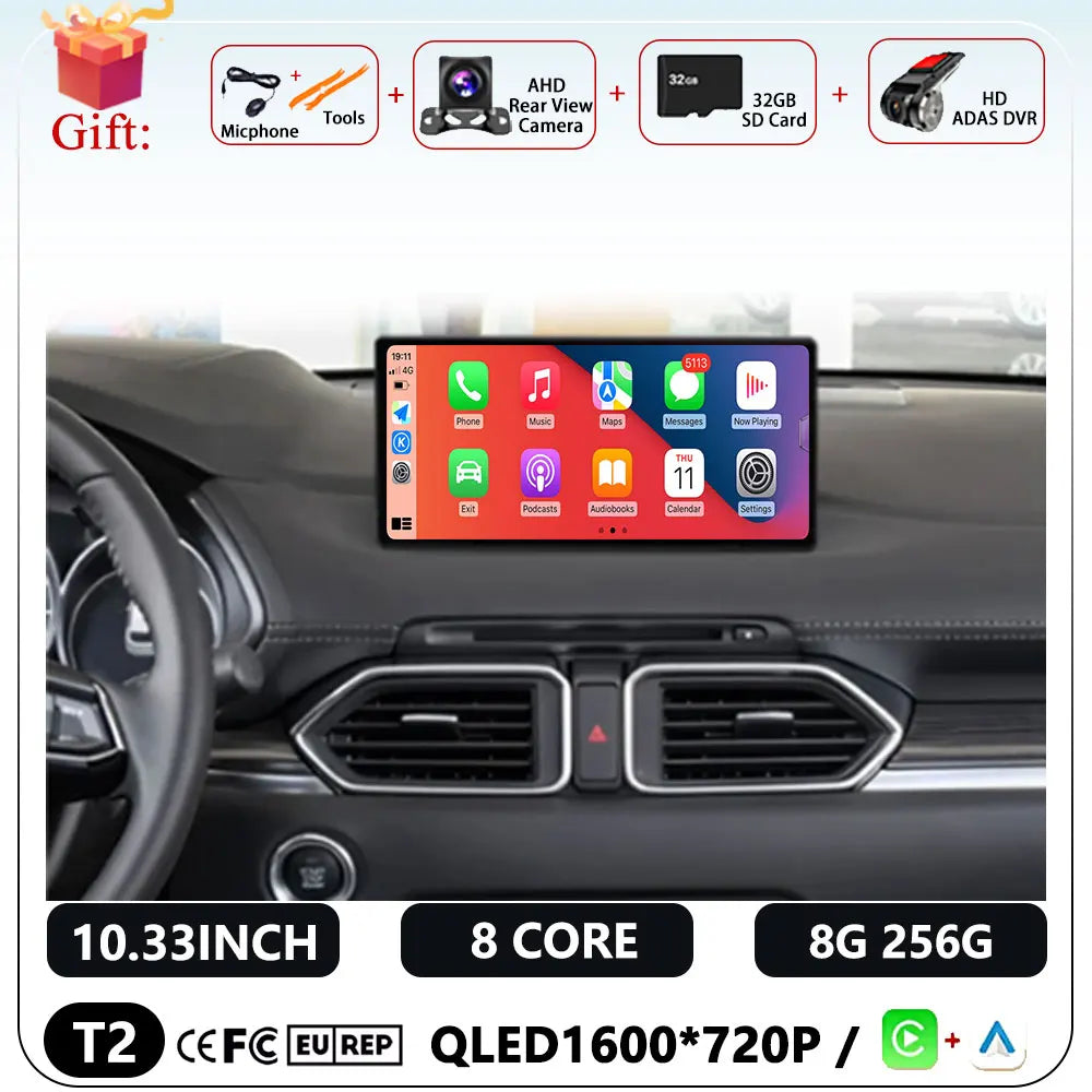 10.33 Inch Android 14 for Mazda CX-5 2018 Car BT 5.0 Car Radio Player GPS Stereo System 1600*720P 4G WIFI FM GPS  BT 5.0 DSP