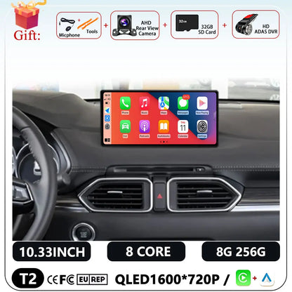 10.33 Inch Android 14 for Mazda CX-5 2018 Car BT 5.0 Car Radio Player GPS Stereo System 1600*720P 4G WIFI FM GPS  BT 5.0 DSP