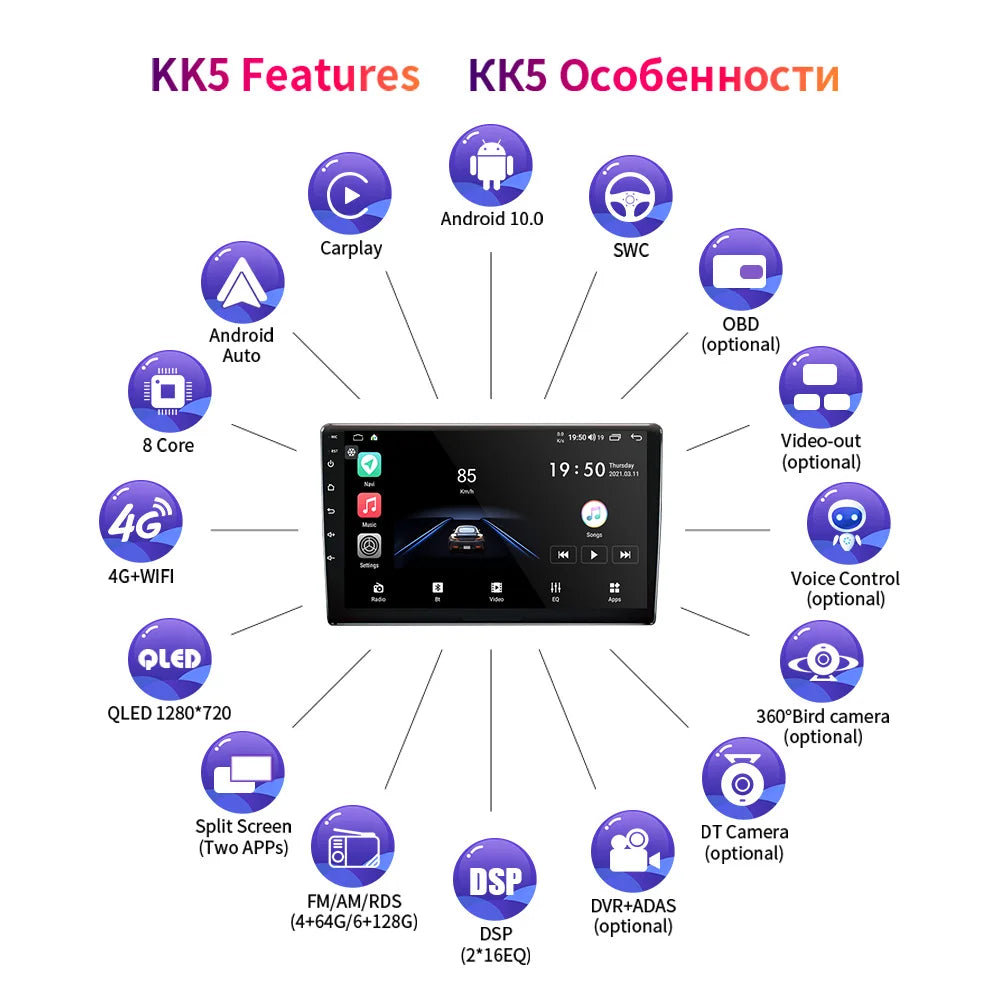 EKIY KK5 2 Din Android 7 9 10 in Car Multimedia Video Player Universal Stereo Radio GPS For Volkswagen Nissan Hyundai Kia Toyota