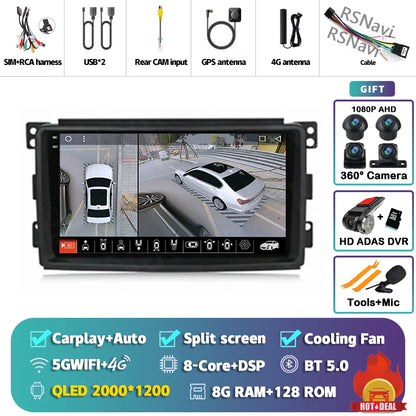 Android 14 Carplay Car Radio Multimedia For Mercedes-Benz Smart Fortwo 451 2005 - 2010 Head Unit GPS Navigation Video DVD Stereo