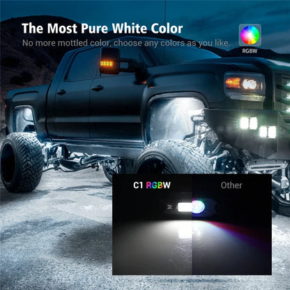 MICTUNING C1 8 Pods RGBW LED Rock Light Multicolor Underglow Neon Lighting Kit With Bluetooth Wireless App Controller Music Mode