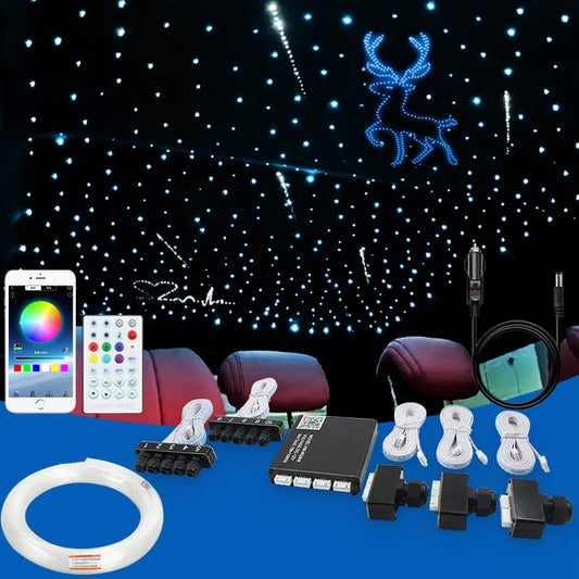 12V Car Starry Sky Roof Fiber Optic Branch Machine Meteor App Bluetooth Colorful Flashing Ceiling Modified Light Source Skylight Car Atmosphere Starry Sky Light