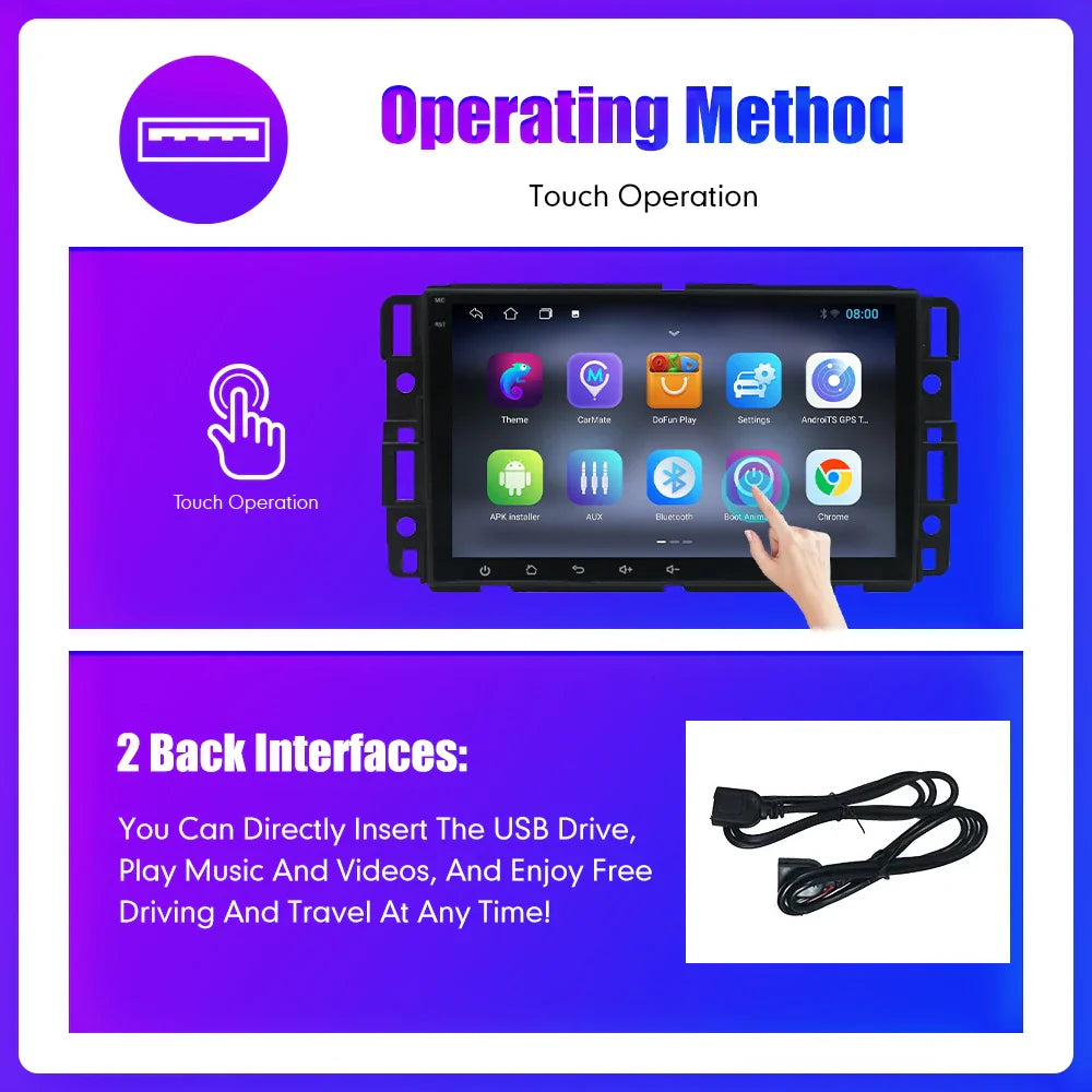 8" 2Din Android Auto Radio Stereo GPS Carplay Multimedia Video Car Radio For Chevrolet Silverado Impala GMC Yukon Acadia Sierra