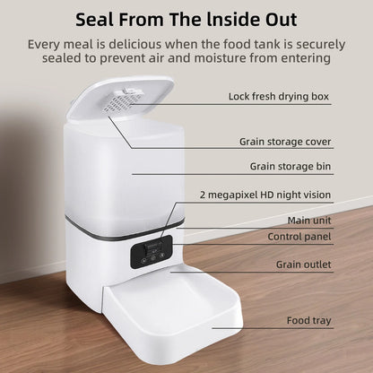 6L intelligent automatic cat feeder with night vision camera dry food video pet intelligent voice recording, cat and dog feeder