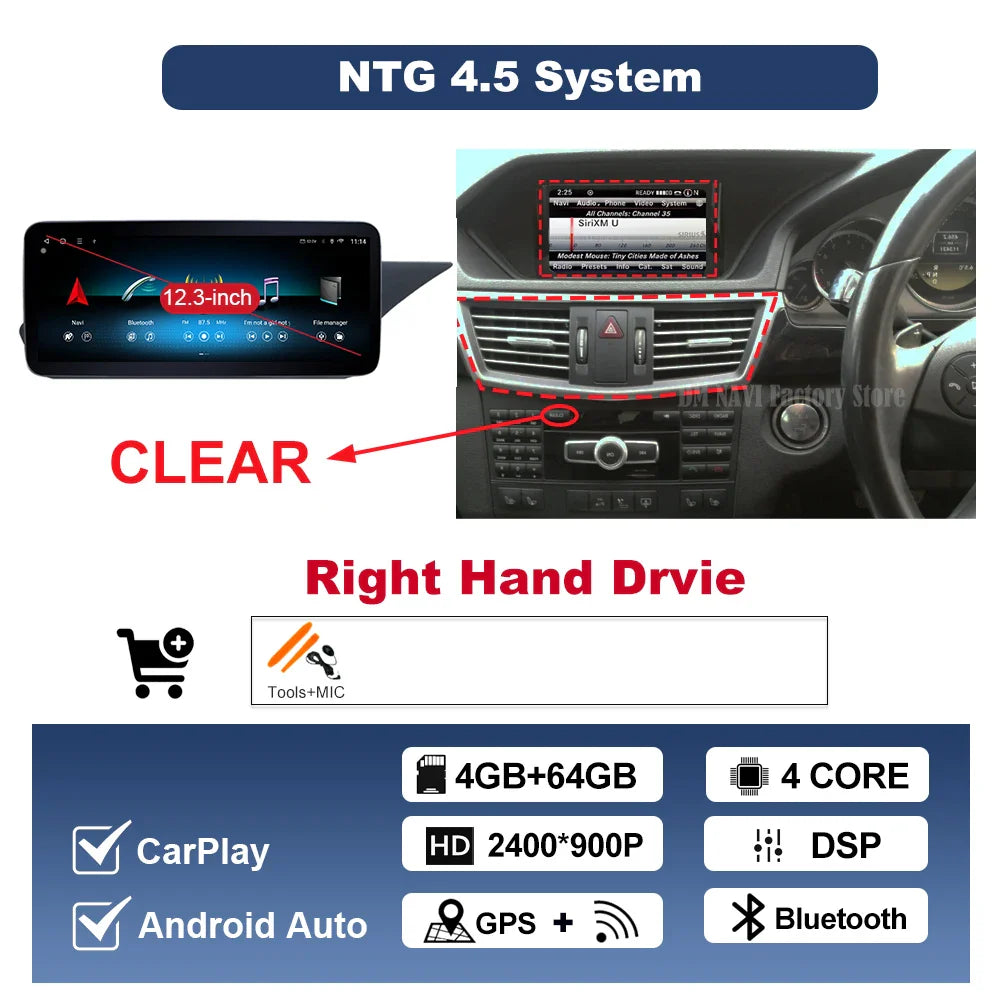 Wireless Carplay Android 14 for Mercedes Benz E Class W212 2009 - 2015 Car Radio Player Video DSP Stereo Touch Screen 4G WiFi BT