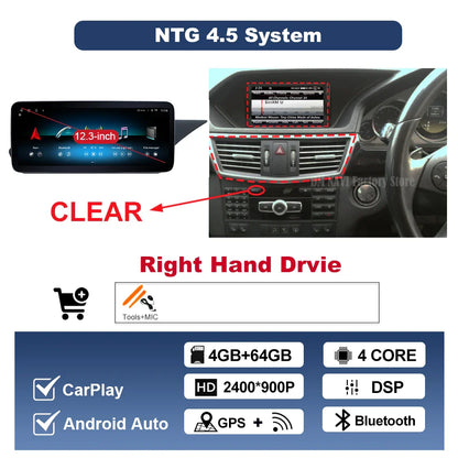 Wireless Carplay Android 14 for Mercedes Benz E Class W212 2009 - 2015 Car Radio Player Video DSP Stereo Touch Screen 4G WiFi BT
