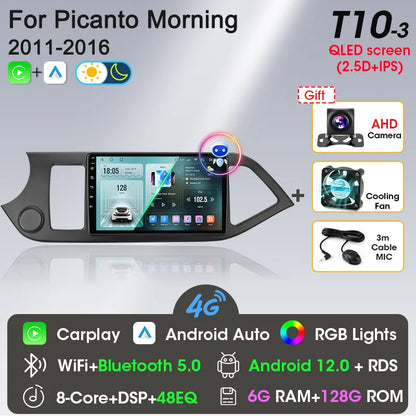 2 Din Android 12 Car Radio Carplay for KIA PICANTO Morning 2 2011 2012 2013 2014 2015 2016 Multimedia Player Navigation DVD Head