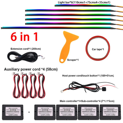 18 / 22 In 1 Streamer Car Ambient Lights RGB 213 64 Color LED Interior Rainbow Acrylic Strip Symphony Remote Atmosphere Lamp Kit