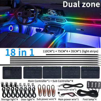 6/10/14/18/22 in 1 Led Car Hidden Ambient Light Symphony RGB 64 Color Bluetooth APP Interior Acrylic Matt Black Strip Backlight