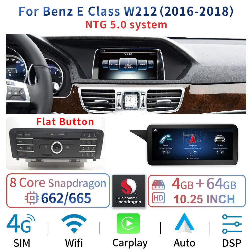 8 Core Android System Car GPS Navi Screen For Mercedes W212 2009-2016 WIFI SIM 8+128GB BT Carplay IPS Screen Multimedia Player