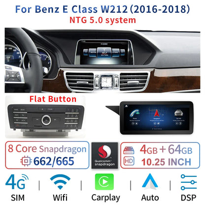 8 Core Android System Car GPS Navi Screen For Mercedes W212 2009-2016 WIFI SIM 8+128GB BT Carplay IPS Screen Multimedia Player