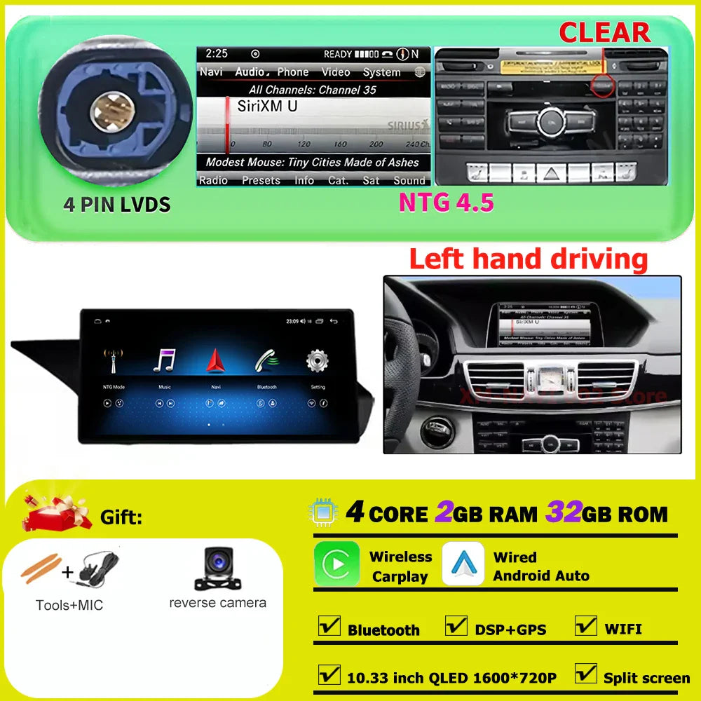 Car Radio Multimedia Android 14 For Mercedes Benz E Class W212 2009-2015 Auto Navigation GPS WIFI 4G Wireless CarPlay DSP Stereo