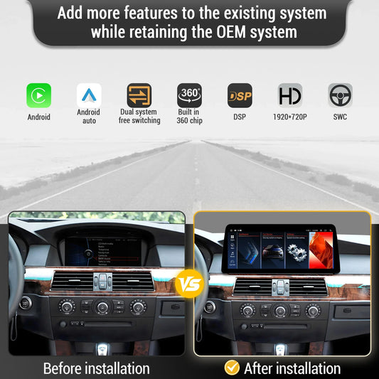 12.3 inch Android 14 For BMW 5 Series E60 E61 2005-2010 Car Radio 4G Wireless BT Carplay Snapdragon 680 Touch Head Unit Screen