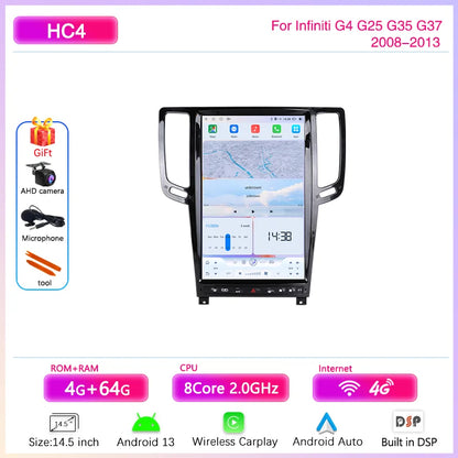 14.5 " Android13 Car Radio Multimedia Video Player For Infiniti G4 G25 G35 G37 2008-2013 GPS navigation Carplay Auto 4G wifi 360