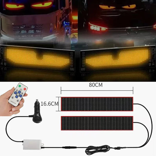2 in 1 Truck Car Devil Eye LED Pixel Panel Light Remote Control Soft Foldable Lighting Scrolling For Board Windshield 12V 24V
