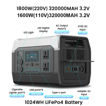 500W 1800W Power Station With 100W Solar Panel 18V USB TYPE-C Portable Power Bank 345Wh 1000Wh Lifepo4 Battery Charging Station