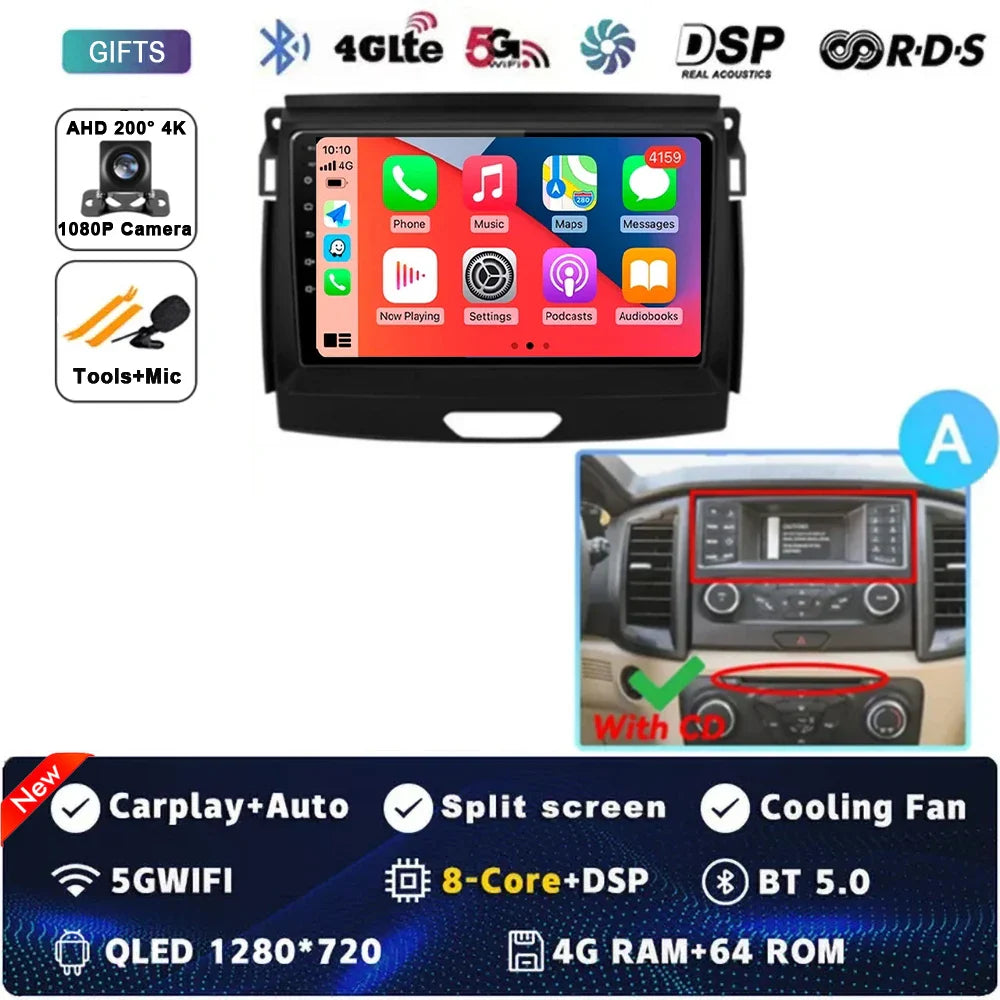 Android 15 Car Radio Stereo QLED Screen For Ford Ranger 2015 2016 2017 2018 2019-2022 GPS Multimedia Carplay Autoradio Head unit