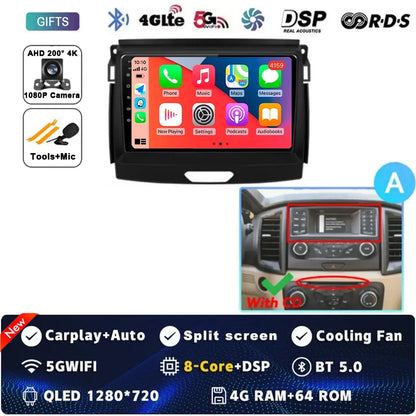 Android 15 Car Radio Stereo QLED Screen For Ford Ranger 2015 2016 2017 2018 2019-2022 GPS Multimedia Carplay Autoradio Head unit